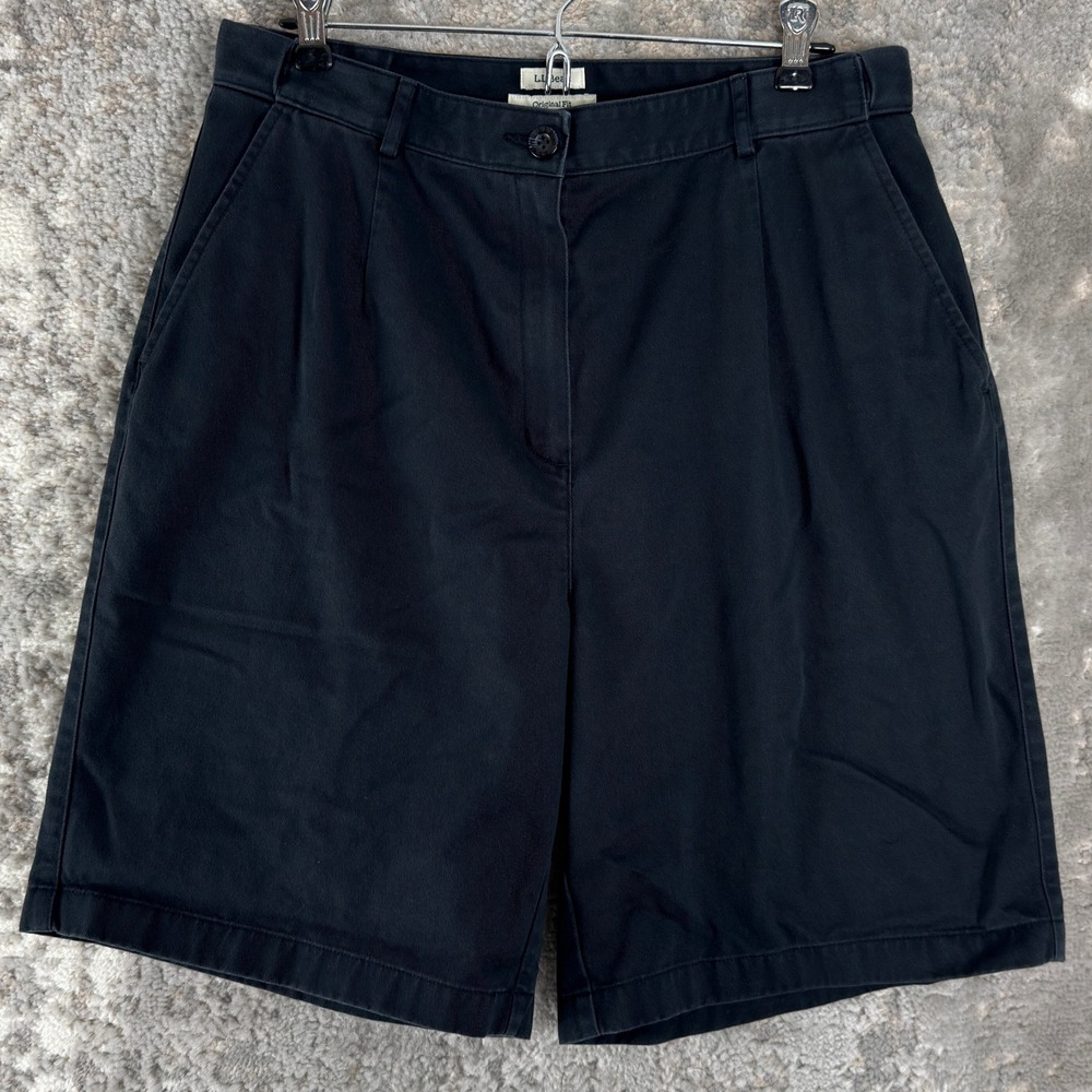 L.L.Bean Size 14 Original Fit Pleated Chino‎ Bermuda Shorts Black Womens